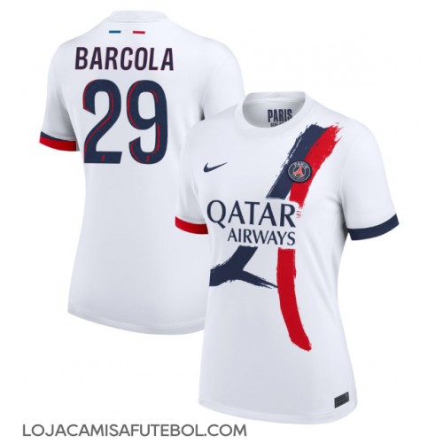 Camisa de Futebol Paris Saint-Germain Bradley Barcola #29 Equipamento Secundário Mulheres 2024-25 Manga Curta